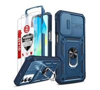 LeYi for Samsung Galaxy A16 5G/4G Case with Camera Cover Slider, 360 Full Body Armour Military Protective Tough Phone Cover| 2 Tempered Glass Screen Protector | Ring Stand Holder for A 16 Dark Blue
