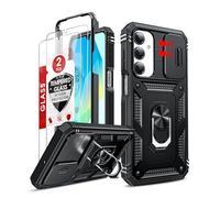 LeYi for Samsung Galaxy A16 5G/4G Case with Camera Cover Slider, Full Body Armour Military Protective Shockproof Phone Cover| 2 Pack Tempered Glass Screen Protector | Ring Stand Holder for A 16 Black