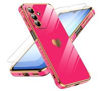 LeYi for Samsung Galaxy A17 4G/5G Phone Case with 2 Tempered Glass Screen Protector, Scratch Resistant Silicone Cover, Slim Soft TPU Shockproof Protective Mobile Case for A 17 - Rose Red