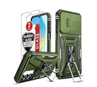 LeYi for Samsung Galaxy A17 4G/5G Phone Case with Camera Lens Slider, 2 Tempered Glass Screen Protectors, Tough Armor Cover Hard Heavy Duty Protective| Ring Stand Holder for Galaxy A 17, Green
