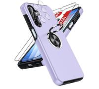 LeYi for Samsung Galaxy A17 Phone Case with 2 Tempered Glass Screen Protector, 2 Camera Lens Protector and Invisible Metal Ring Stand Holder, Shockproof Protective Mobile Cover for A17 - Purple
