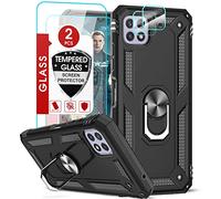 LeYi for Samsung Galaxy A22 5G Case and 2 Tempered Glass Screen Protector+2 Camera Lens Protector,Ring Holder Military Grade Protective Tough Shockproof Armour Hard Mobile Phone Cover for A22 5G Black
