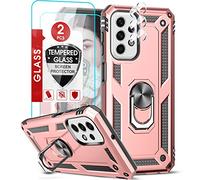 LeYi for Samsung Galaxy A23 4G/5G Case and 2 9H Screen Protector and 2 Camera Lens Protector,Ring Holder Military Grade Protective Silicone Shockproof Tough Hard Armour Phone Cover, Rose Gold