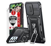 LeYi for Samsung Galaxy A23 Case: Samsung A23 5G/4G Phone Case with Camera Lens Cover Slider, 2 Pack Screen Protectors, Ring Stand Holder Military Grade Protective Shockproof Armour Cover, Black