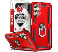 LeYi for Samsung Galaxy A25 5G Case and 2 Tempered Glass Screen Protector and 2 Camera Lens Protector, Ring Holder Military Protective Silicone Shockproof Tough Armor Phone Cover, Red