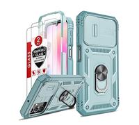 LeYi for Samsung Galaxy A25 5G Case with Camera Cover Slider, Full Body Armour Shockproof Phone Cover | 2 Pack Tempered Glass Screen Protector | Ring Stand Holder for Samsung A 25 Green