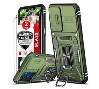 LeYi for Samsung Galaxy A25 5G Phone Case, with Camera Lens Cover Slider, 2 Pack Screen Protectors, Ring Stand Holder Military Grade Protective Shockproof Armour Cover for Samsung A 25 5G, Green