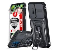 LeYi for Samsung Galaxy A25 5G Phone Case, with Camera Lens Cover Slider, 2 Pack Screen Protectors, Ring Stand Holder Military Grade Protective Shockproof Armour Cover for Samsung A 25 5G, Black