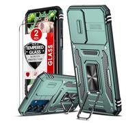 LeYi for Samsung Galaxy A25 5G Phone Case, with Camera Lens Cover Slider, 2 Pack Screen Protectors, Ring Stand Holder Military Grade Protective Shockproof Armour Cover for Samsung A 25 5G, Light Green
