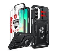LeYi for Samsung Galaxy A26 5G Case with Camera Cover Slider, 360° Full Body Tough Armour Phone Cover Hard Heavy Duty Protective | 2 Tempered Glass Screen Protector | Ring Stand Holder for A 26, Black