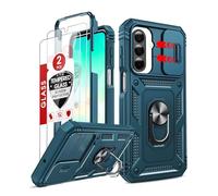 LeYi for Samsung Galaxy A26 5G Case with Camera Cover Slider, 360° Full Body Tough Armour Phone Cover Hard Heavy Duty Protective | 2 Tempered Glass Screen Protector | Ring Stand Holder for A 26, Blue