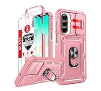 LeYi for Samsung Galaxy A26 5G Case with Camera Cover Slider, 360° Full Body Tough Armour Phone Cover Hard Heavy Duty Protective | 2 Tempered Glass Screen Protector | Ring Stand Holder for A 26, Pink