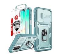 LeYi for Samsung Galaxy A26 5G Case with Camera Cover Slider, 360° Full Body Tough Armour Phone Cover Hard Heavy Duty Protective | 2 Tempered Glass Screen Protector | Ring Stand Holder for A 26, Green
