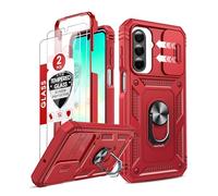 LeYi for Samsung Galaxy A26 5G Case with Camera Cover Slider, 360° Full Body Tough Armour Phone Cover Hard Heavy Duty Protective | 2 Tempered Glass Screen Protector | Ring Stand Holder for A 26, Red