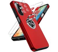 LeYi for Samsung Galaxy A26 5G Phone Case with 2 Tempered Glass Screen Protector, 2 Camera Lens Protector and Invisible Phone Ring Holder, Shockproof Protective Cover for Samsung Galaxy A 26 - Red