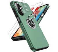 LeYi for Samsung Galaxy A26 5G Phone Case with 2 Tempered Glass Screen Protector, 2 Camera Lens Protector and Invisible Phone Ring Holder, Shockproof Protective Cover for Samsung Galaxy A 26 - QGreen