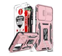 LeYi for Samsung Galaxy A26 5G Phone Case, with Camera Lens Cover Slider, 2 Pack Screen Protectors, Ring Stand Holder Military Grade Protective Shockproof Armour Cover for Samsung A 26 5G, Rose Gold