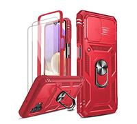LeYi for Samsung Galaxy A32 5G Case with Slide Camera Cover and 2 Tempered Glass Screen Protector, Ring Holder Full Body Protective Heavy Duty Shockproof Tough Women GirlHard Phone Cover, Red