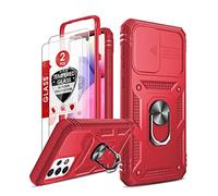 LeYi for Samsung Galaxy A33 5G Case with Slide Camera Cover and 2 Tempered Glass Screen Protector, Ring Holder Full Body Protective Heavy Duty Shockproof Tough Girl Women Hard Phone Cover,Red