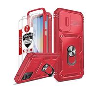 LeYi for Samsung Galaxy A34 5G Case with Camera Cover Slider, Full Body Armour Military Protective Shockproof Phone Cover | 2 Pack Tempered Glass Screen Protector | Ring Stand Holder for A34 Red