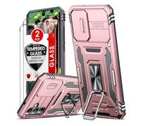 LeYi for Samsung Galaxy A34 Case: Samsung A34 5G Phone Case with Camera Lens Cover Slider, 2 Pack Screen Protectors, Ring Stand Holder Military Grade Protective Shockproof Armour Cover, Rose Gold
