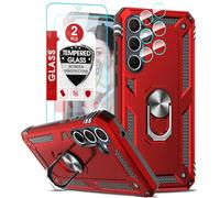 LeYi for Samsung Galaxy A35 5G Case and 2 Tempered Glass Screen Protector and 2 Camera Lens Protector, Ring Holder Military Protective Silicone Shockproof Tough Armor Phone Cover, Red
