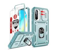 LeYi for Samsung Galaxy A36 5G Case with 2 Tempered Glass Screen Protector | Camera Cover Slider| Ring Stand Holder | 360° Full Body Tough Armour Phone Cover Hard Heavy Duty Protective for A 36, Green