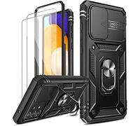 LeYi for Samsung Galaxy A52 5G/A52S Case with Slide Camera Cover and 2 Tempered Glass Screen Protector,Ring Holder Full Body Protective Heavy Duty Shockproof Rubber Tough Hard Armour Phone Cover,Black
