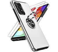 LeYi for Samsung Galaxy A52s/A52 4G 5G Case and 2x Tempered Glass Screen Protectors, Heavy Duty Protection Shockproof Cover with Ring Holder Silicone Phone Case for Samsung A52s 5G/A52 4G 5G - Silver
