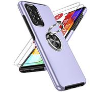 LeYi for Samsung Galaxy A52s/A52 Case and 2x Screen Protectors, Heavy Duty Protection Shockproof Cover with Built-in Ring Holder Lightweight Silicone Hybrid Phone Case for Galaxy A52s 5G/A52 Purple
