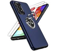 LeYi for Samsung Galaxy A52s/A52 Case and 2x Screen Protectors, Heavy Duty Protection Shockproof Cover with Built-in Ring Holder Lightweight Silicone Hybrid Phone Case for Galaxy A52s 5G/A52 Blue