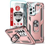 LeYi for Samsung Galaxy A53 5G Case and 2 Tempered Glass Screen Protector and 2 Camera Lens Protector,Ring Holder Military Grade Protective Silicone Shockproof Tough Hard Armor Phone Cover, Rose Gold