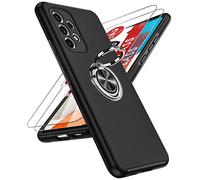 LeYi for Samsung Galaxy A53 5g Case and 2x Screen Protectors, Heavy Duty Protection Shockproof Cover with Built-in Ring Holder Lightweight Silicone Hybrid Phone Case for Galaxy A53 5g Black