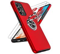 LeYi for Samsung Galaxy A53 5g Case and 2x Screen Protectors, Heavy Duty Protection Shockproof Cover with Built-in Ring Holder Lightweight Silicone Hybrid Phone Case for Galaxy A53 5g Red