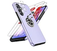 LeYi for Samsung Galaxy A54 5g Case with 2 Tempered Glass Screen Protector & 2 Camera Lens Protector,Heavy Duty Protection Shockproof Cover with Built-in Ring Holder Lightweight Phone Case,Purple