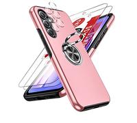 LeYi for Samsung Galaxy A54 5g Case with 2 Tempered Glass Screen Protector & 2 Camera Lens Protector,Heavy Duty Protection Shockproof Cover with Built-in Ring Holder Lightweight Phone Case,Pink