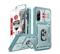 LeYi for Samsung Galaxy A57 5G Phone Case with Camera Cover Slider, 2 Tempered Glass Screen Protector, Ring Stand Holder, 360° Full Body Tough Armour Cover Hard Heavy Duty Protective, Green