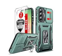 LeYi for Samsung Galaxy A57 Phone Case, with Camera Lens Cover Slider, 2 Tempered Glass Screen Protectors, Ring Stand Holder Military Protective Tough Armour Cover for Samsung A 57, Light Green