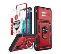 LeYi for Samsung Galaxy S20 FE Case with Slide Camera Cover and 2 Tempered Glass Screen Protector, Phone Case with Ring Holder Heavy Duty Shockproof Hard Armour Cover for S20FE, RedBlack