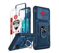 LeYi for Samsung Galaxy S20 FE Case with Slide Camera Cover and 2 Tempered Glass Screen Protector, Phone Case with Ring Holder Heavy Duty Shockproof Hard Armour Cover for S20FE, Dark Blue