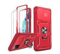 LeYi for Samsung Galaxy S20 FE Case with Slide Camera Cover and 2 Tempered Glass Screen Protector, S20FE Phone Case with Ring Holder Heavy Duty Shockproof Hard Armour Phone Cover for S 20 FE, Red