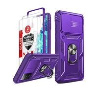 LeYi for Samsung Galaxy S20 FE Case with Slide Camera Cover and 2 Tempered Glass Screen Protector, S20FE Phone Case with Ring Holder Heavy Duty Shockproof Hard Armour Phone Cover for S 20 FE, Purple