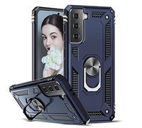 LeYi for Samsung Galaxy S21 5G Case,Ring Holder Military Grade Protective Silicone Plastic Shockproof Tough Armour Hard Mobile Phone Cover for Samsung Galaxy S21 5G 6.2" Dark Blue