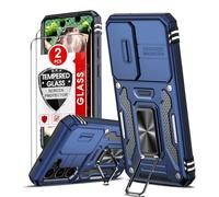 LeYi for Samsung Galaxy S23 5G Case: Samsung S23 Phone Case with Camera Lens Cover Slider, 2 Pack Screen Protectors, Ring Stand Holder Military Grade Protective Shockproof Armour Cover, Navy Blue