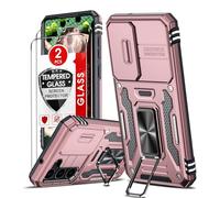 LeYi for Samsung Galaxy S23 5G Case: Samsung S23 Phone Case with Camera Lens Cover Slider, 2 Pack Screen Protectors, Ring Stand Holder Military Grade Protective Shockproof Armour Cover, Rose Gold
