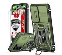 LeYi for Samsung Galaxy S23 5G Case: Samsung S23 Phone Case with Camera Lens Cover Slider, 2 Pack Screen Protectors, Ring Stand Holder Military Grade Protective Shockproof Armour Cover, Green