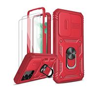 LeYi for Samsung Galaxy S23 5G Case with Camera Cover Slider, 360° Full Body Armour Military Protective Shockproof Phone Cover | 2 Pack Tempered Glass Screen Protector | Ring Stand Holder | Red