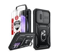 LeYi for Samsung Galaxy S23 FE Case with Camera Cover Slider, Armour Military Protective Shockproof Phone Cover | 2 Pack Tempered Glass Screen Protector | Ring Stand Holder for S23 FE Black