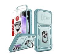 LeYi for Samsung Galaxy S23 FE Case with Camera Cover Slider, Full Body Armour Military Shockproof Phone Cover | 2 Pack Tempered Glass Screen Protector | Ring Stand Holder for S23 FE Green