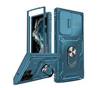 LeYi for Samsung Galaxy S23 Ultra Case with Camera Cover Slider(Not include screen protector), Front Frame+Back Case, Armour Military Grade Shockproof Phone Cover | Ring Stand Holder | Blue